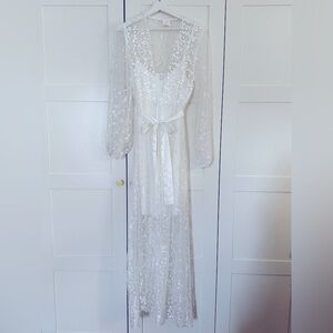 Adalina Spot Lace Maxi Bridal Robe w/ Slip by Le Rose Stories sz L / 10